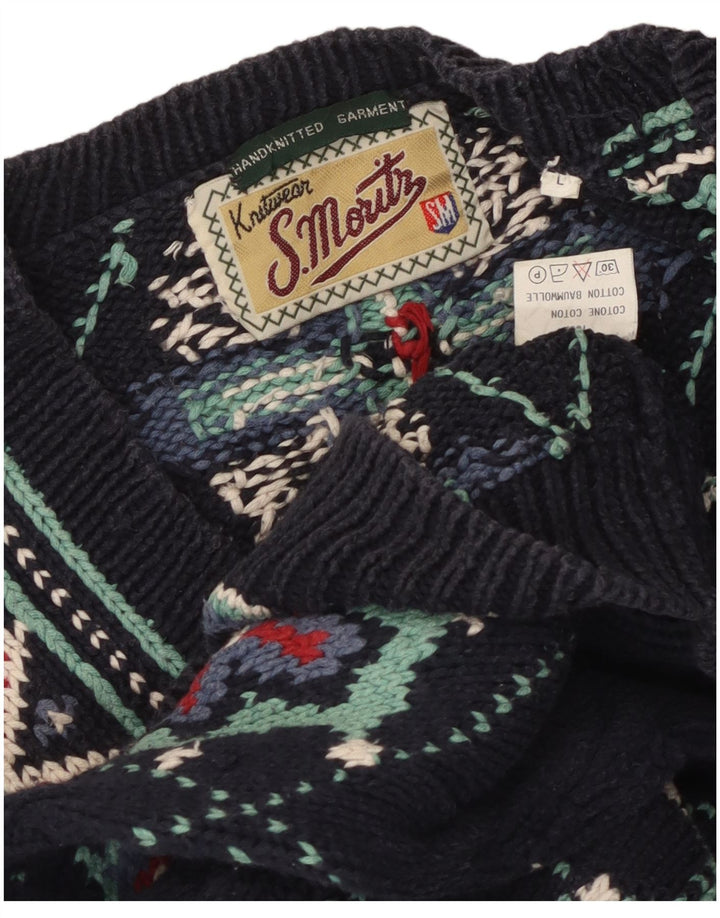 Suéter feminino S.Moritz com decote em V Reino Unido 16 grande algodão azul marinho