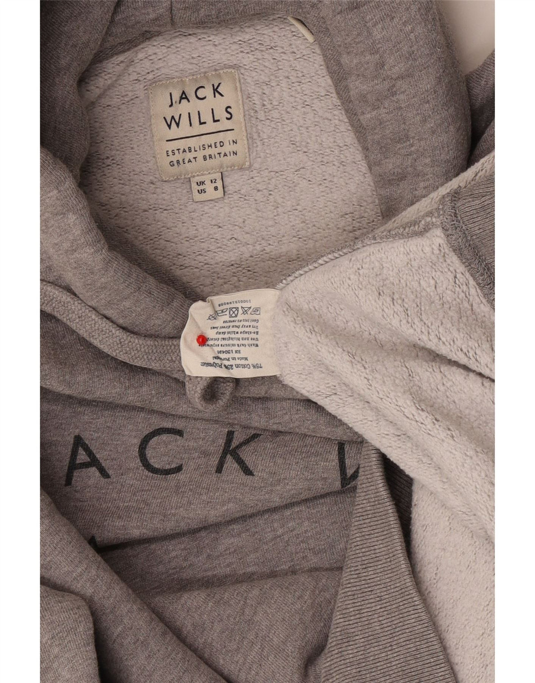Jack Wills feminino Salcombe Devon moletom com capuz Reino Unido 12 cinza médio manchado