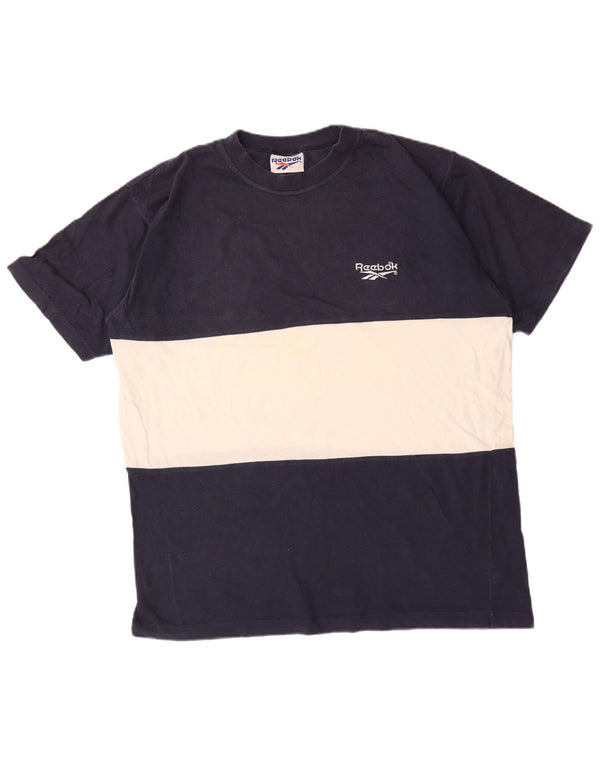 Camiseta masculina Reebok Top XL azul marinho algodão colorblock