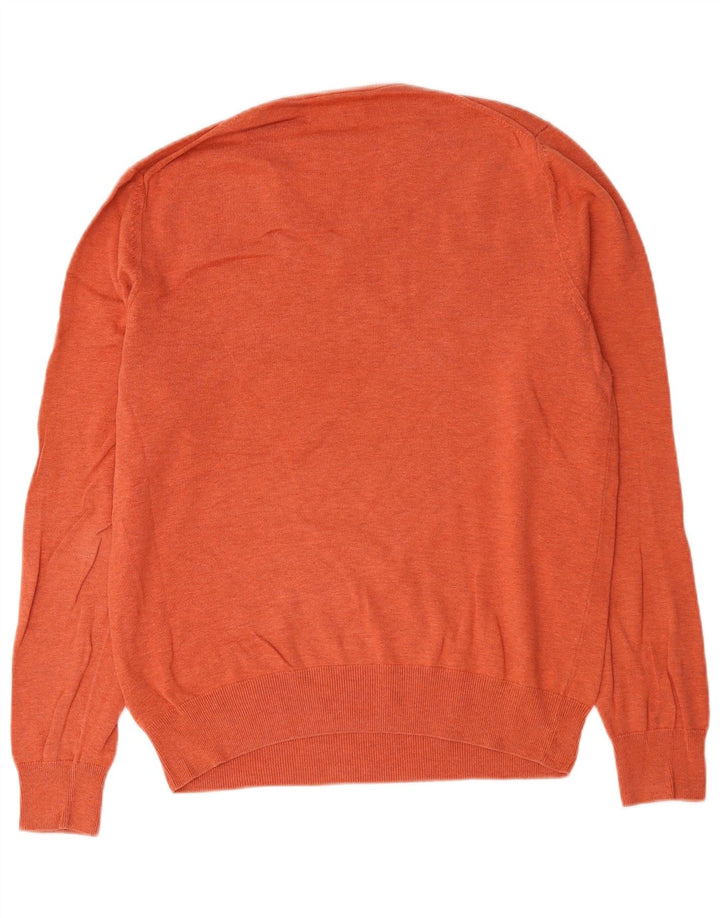 Suéter masculino Marks & Spencer com gola V e algodão laranja médio
