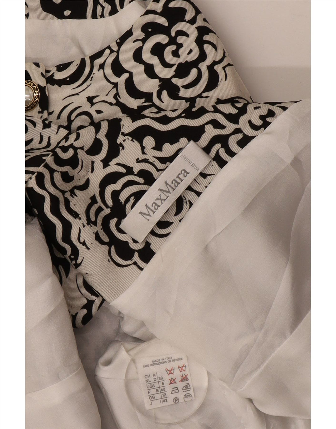 Jaqueta blazer feminina Max Mara com 4 botões Reino Unido 12 poliéster floral branco médio