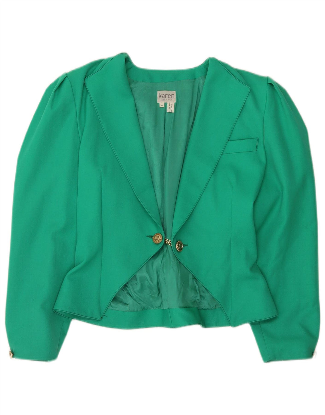 Jaqueta blazer feminina vintage manga 3/4 Reino Unido 14 lã verde média