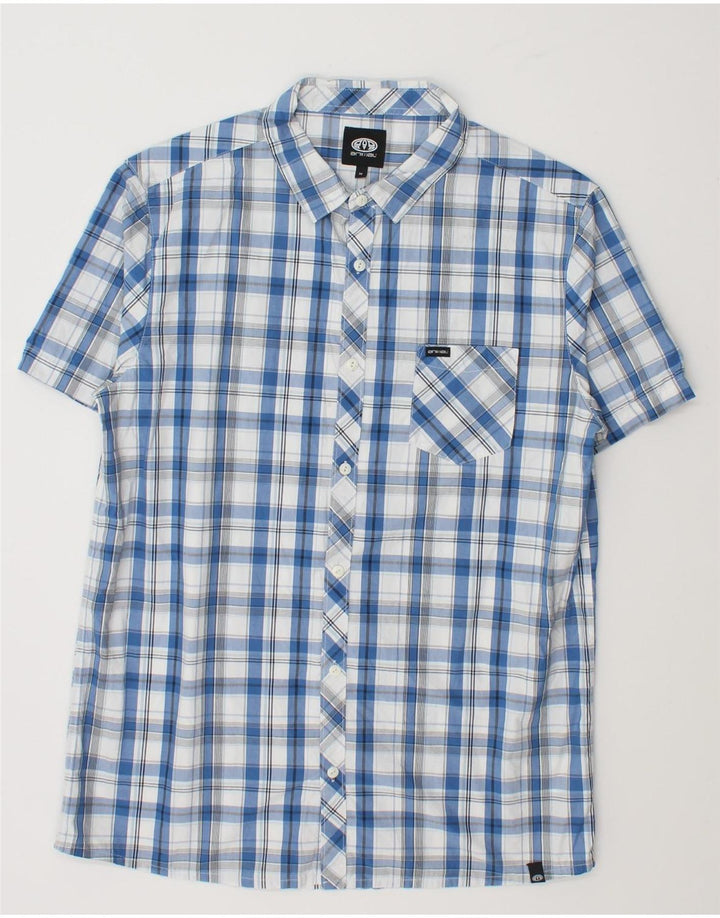 Animal Mens Camisa Manga Curta Azul Médio Algodão Xadrez