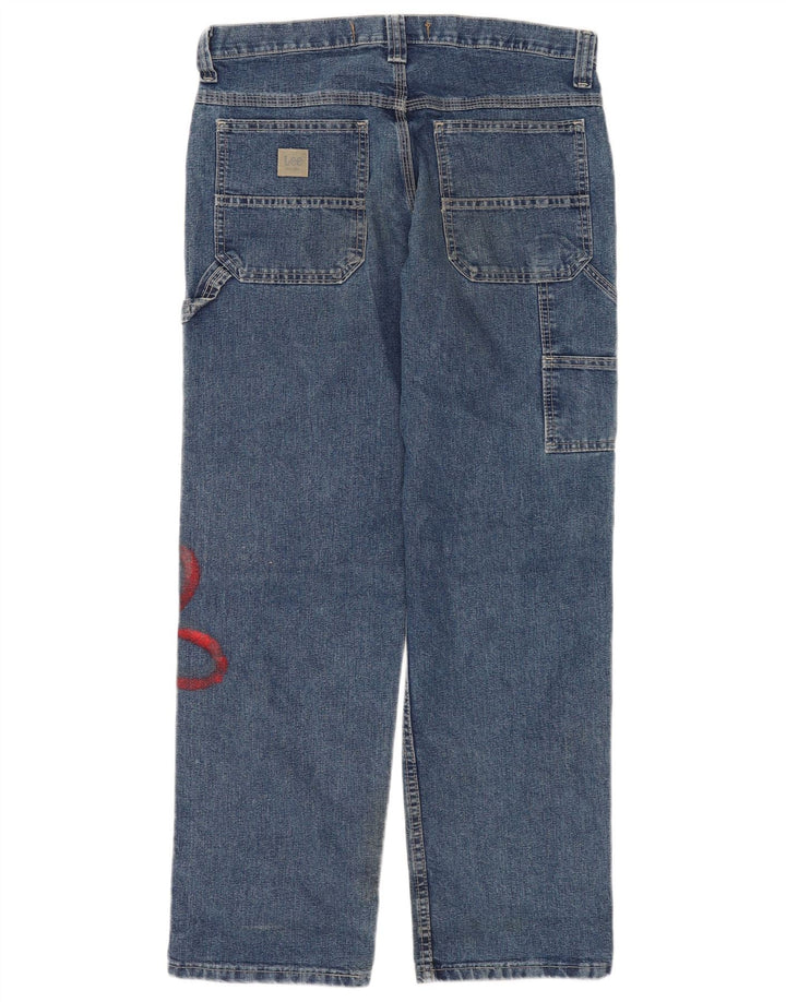 Lee Womens Cargo Straight Jeans W32 L30 Azul Floral Algodão