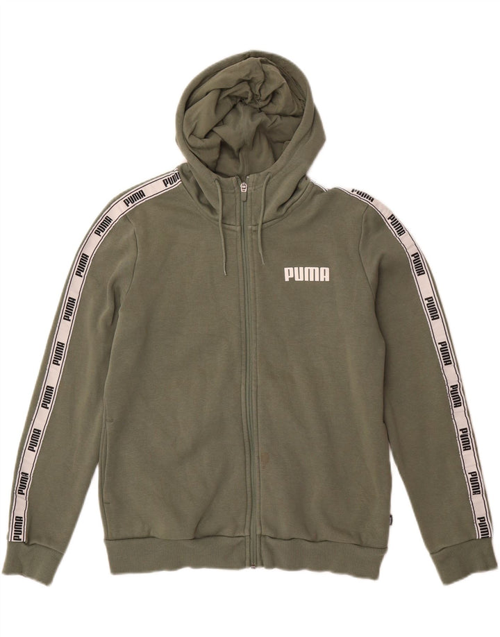 PUMA Womens Graphic Zip Hoodie Sweater UK 14 Medium Green Cotton Vintage Puma and Second-Hand Puma from Messina Hembry 