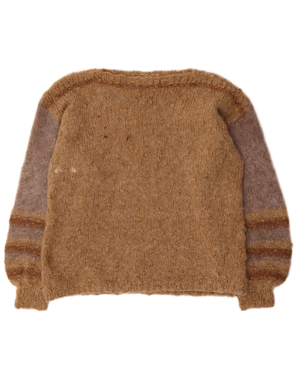 Suéter feminino VINTAGE com gola canoa UK 18 XL listrado marrom