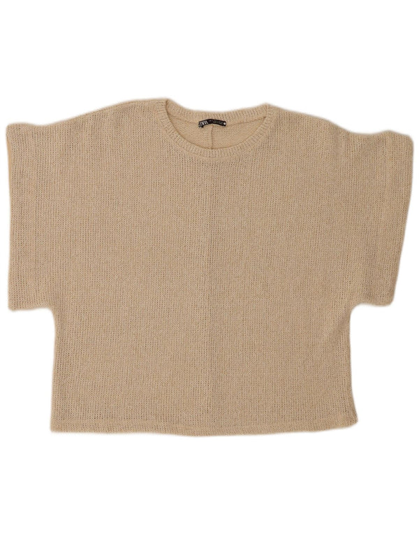Zara blusa feminina oversized top UK 10 pequena bege manchada