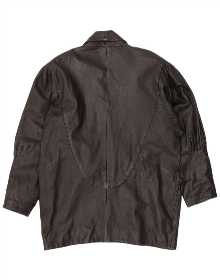 Casaco feminino de couro superdimensionado VINTAGE Reino Unido 14 couro preto médio