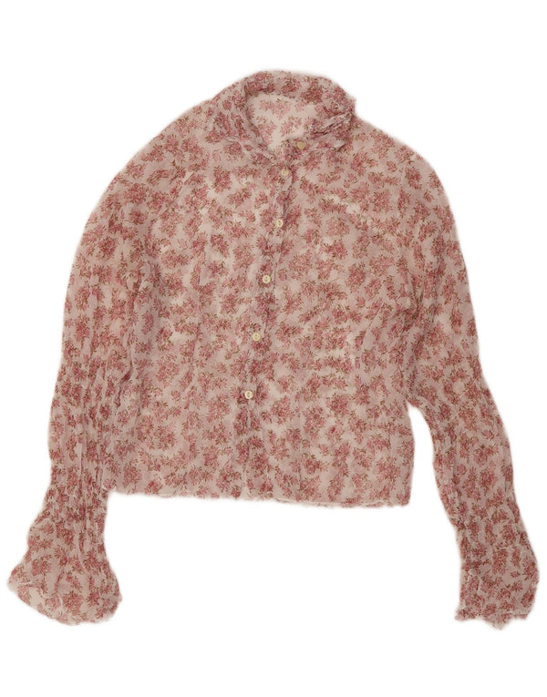 Blusa feminina vintage transparente, camisa uk 12 médio rosa floral