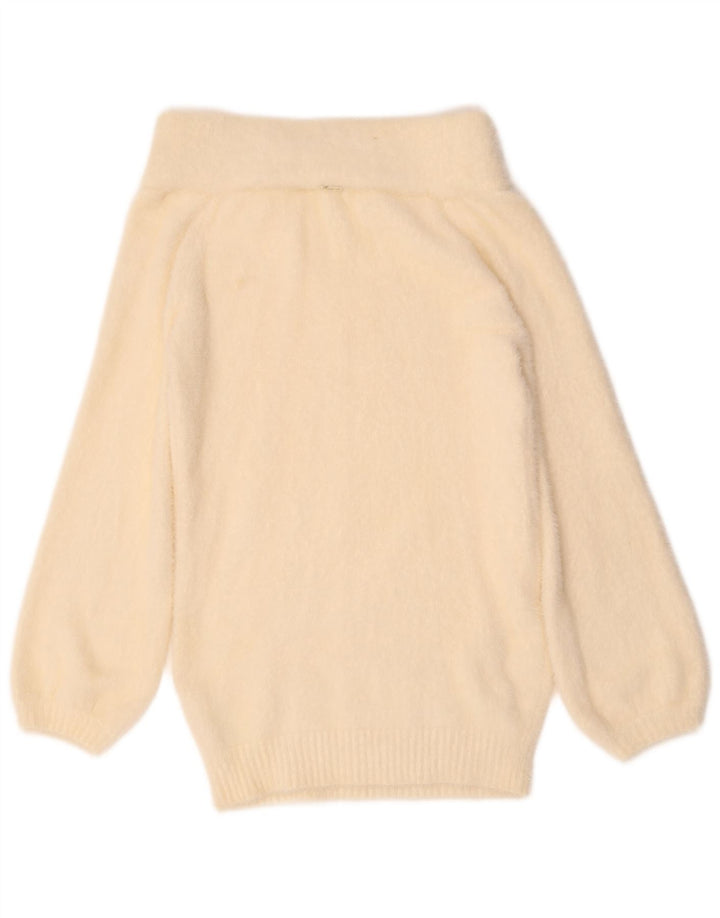 Guess Suéter feminino oversized com gola redonda UK 4 XS off white poliamida