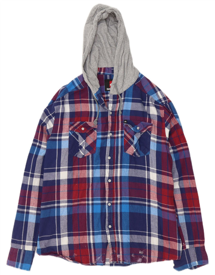 Camisa masculina de flanela com capuz Quiksilver grande xadrez multicolorida
