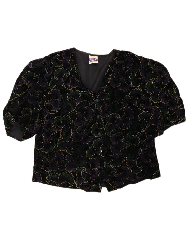 Blusa feminina de manga curta Yessica UE 42 grande acetato floral preto