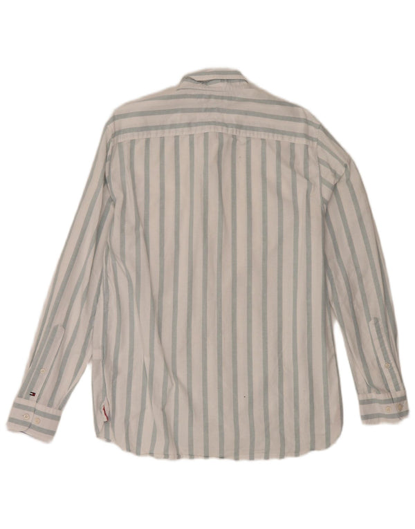 Camisa masculina Tommy Hilfiger Regular Fit média listrada branca de algodão