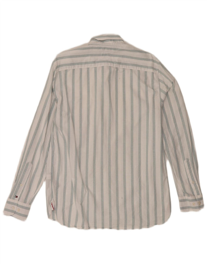 Camisa masculina Tommy Hilfiger Regular Fit média listrada branca de algodão