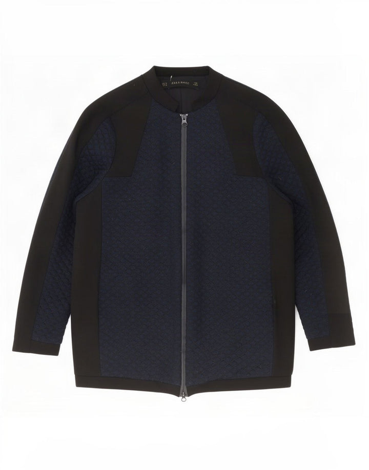 Jaqueta Bomber Oversized Feminina Zara Reino Unido 10 Pequeno Bloco Colorido Azul Marinho