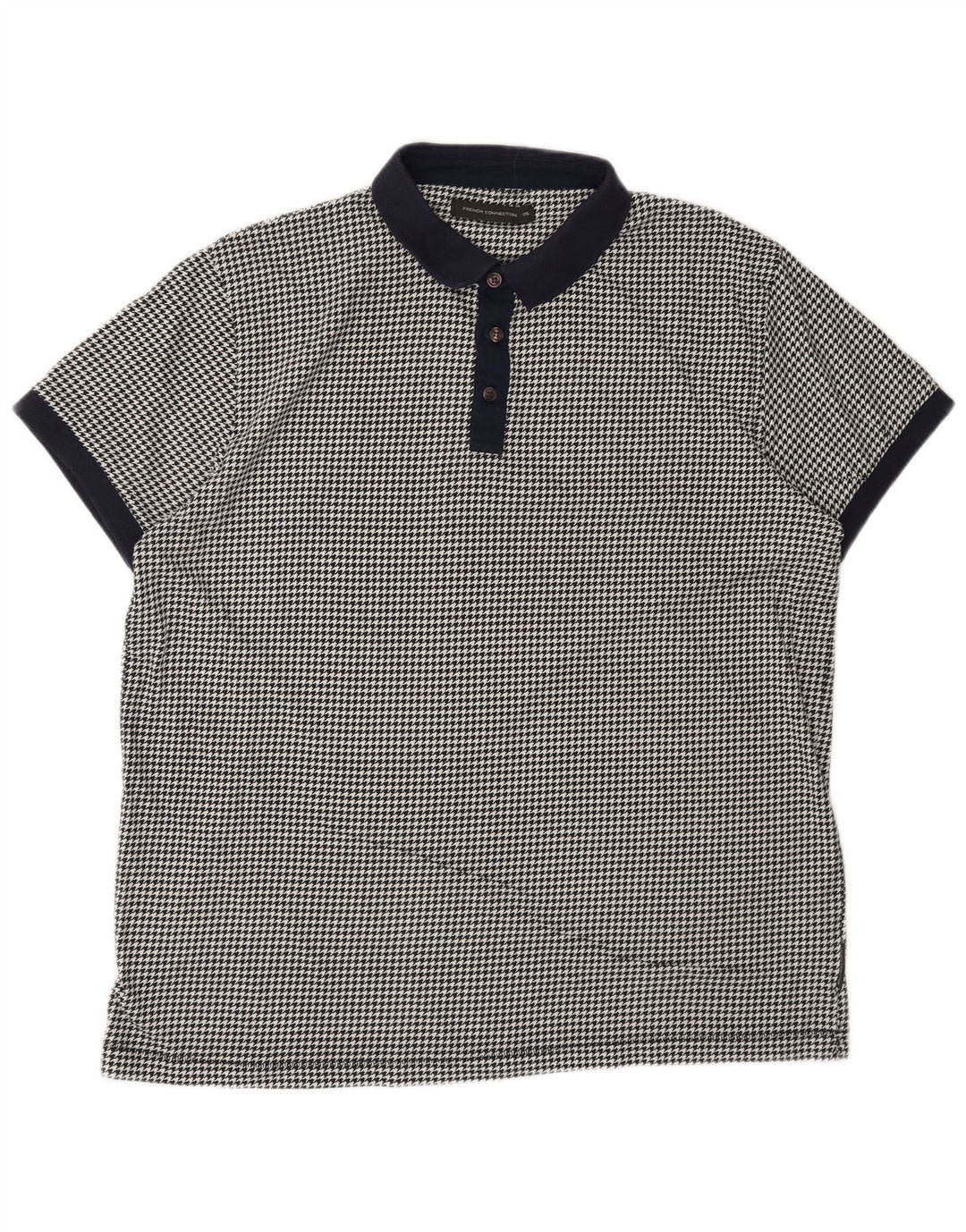 Camisa polo masculina 2XL French Connection algodão houndstooth preto