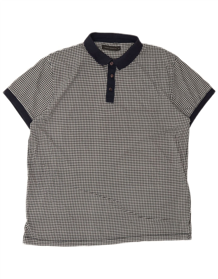 Camisa polo masculina 2XL French Connection algodão houndstooth preto