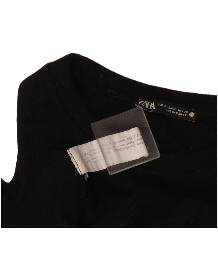 Zara Top feminino de manga comprida com ombro de fora UK 12 poliéster preto médio