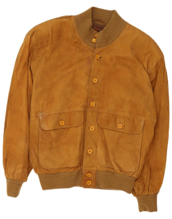 Jaqueta bomber masculina vintage de camurça UK 38 bege médio