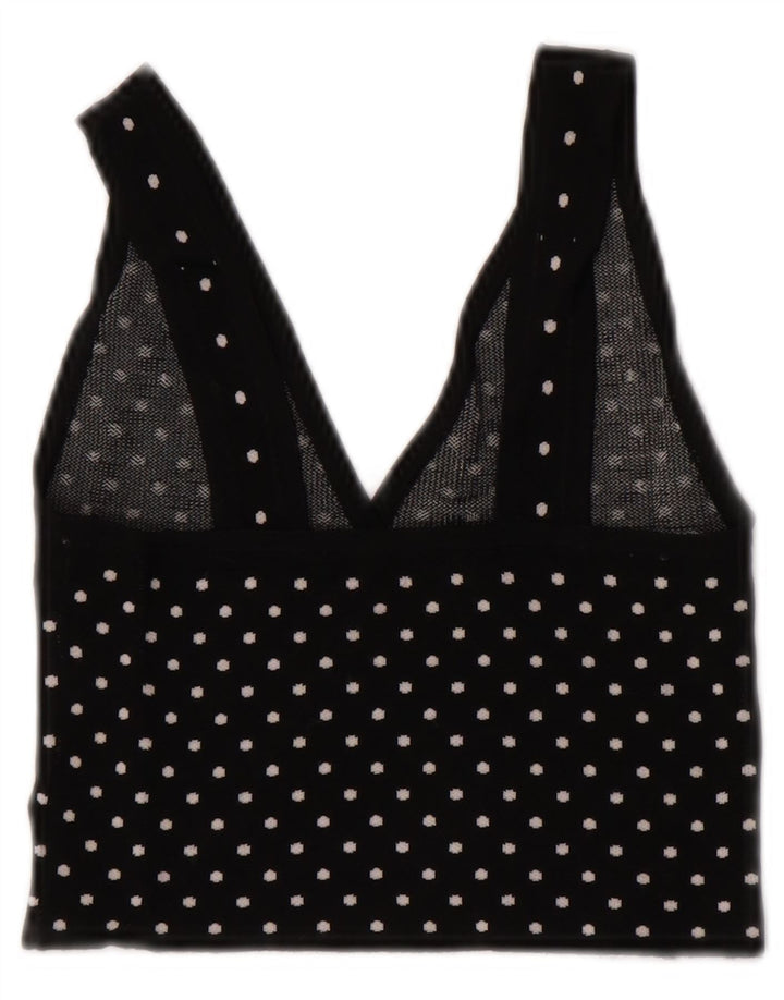 Zara Top curto feminino sem mangas UK 8 pequeno preto manchado de viscose