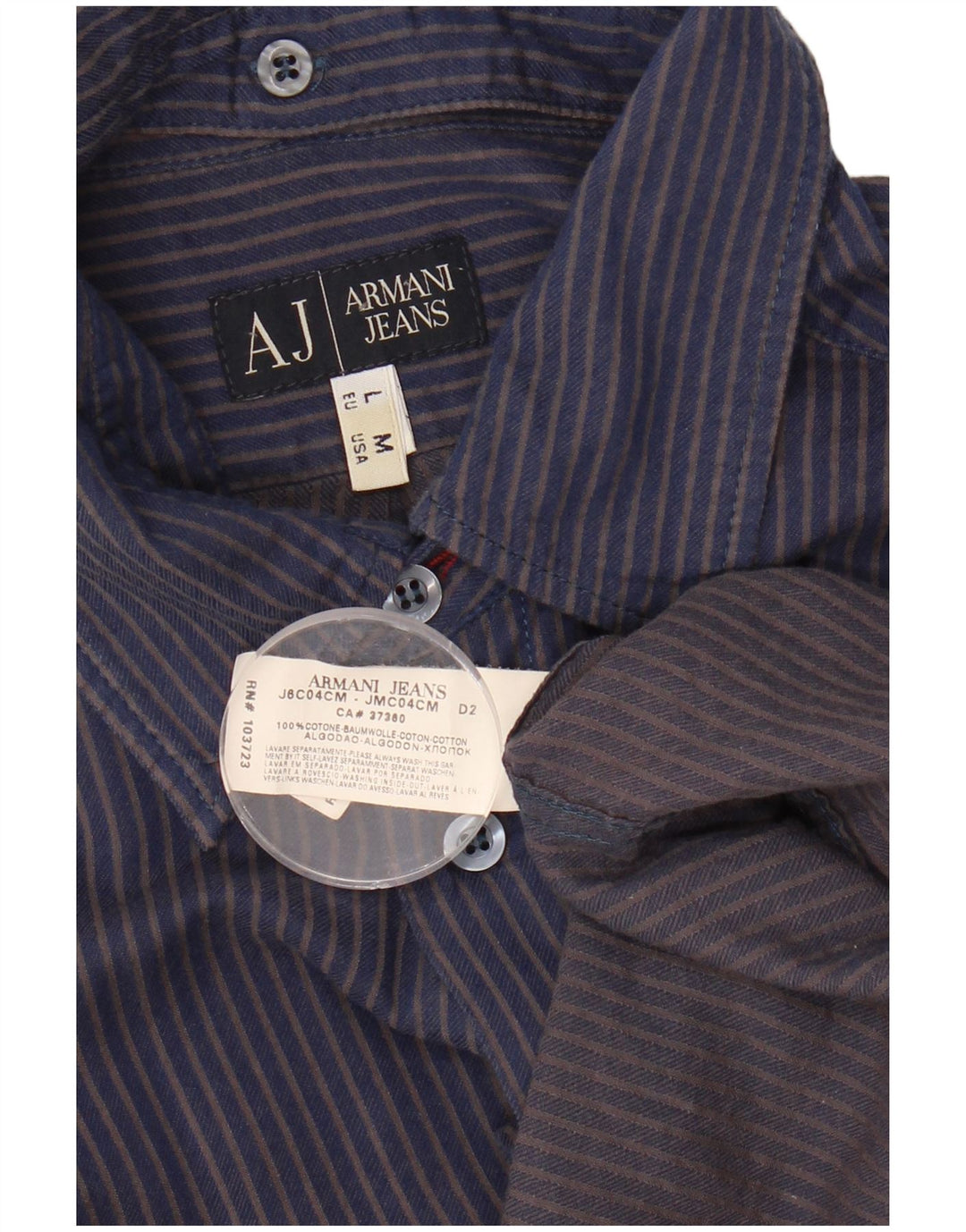 ARMANI JEANS Mens Shirt Medium Navy Blue Striped Cotton