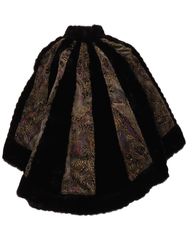 Sobretudo feminino vintage de pele sintética Reino Unido 16 grande preto Paisley