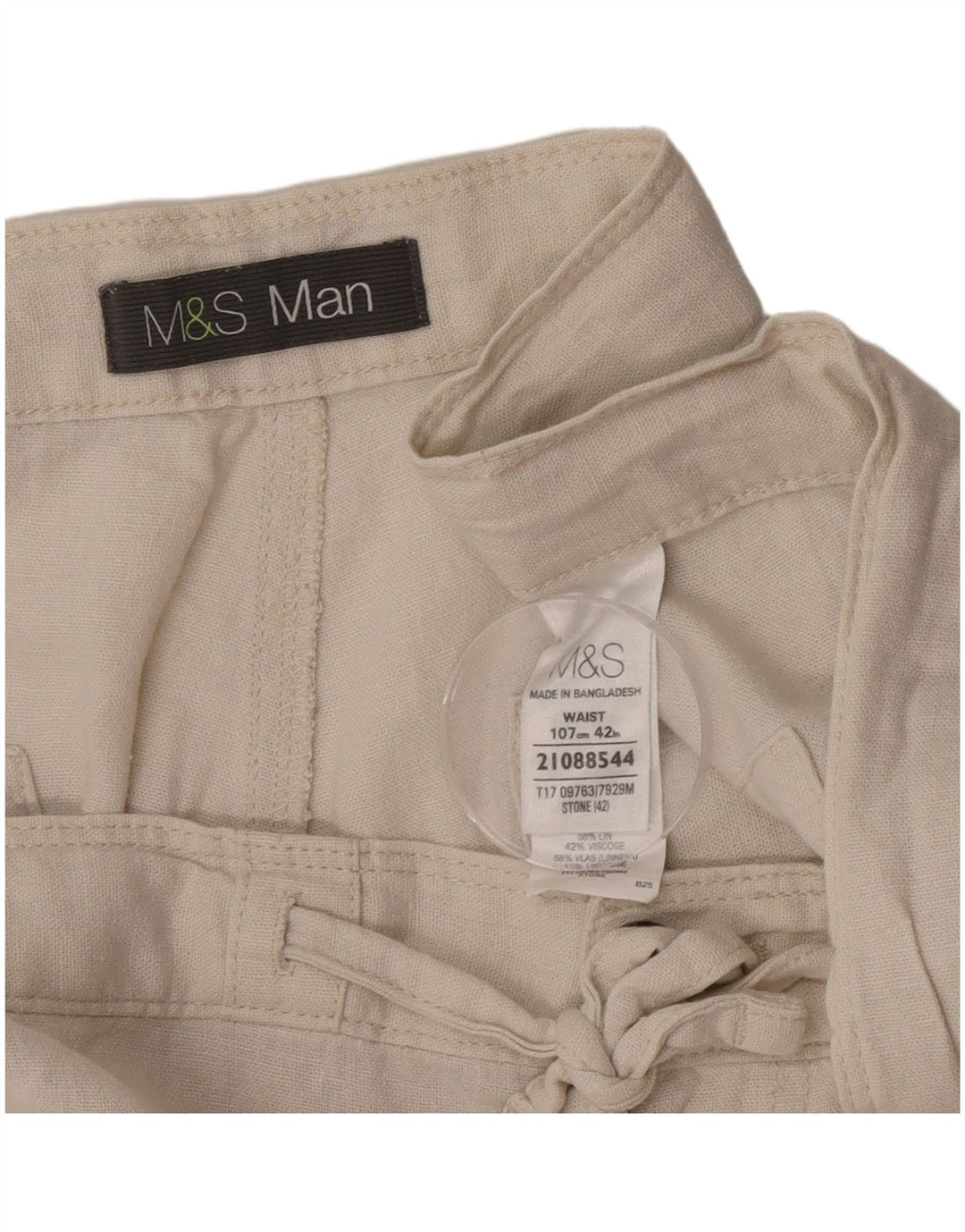 Shorts chino masculino Marks & Spencer W42 2XL linho bege