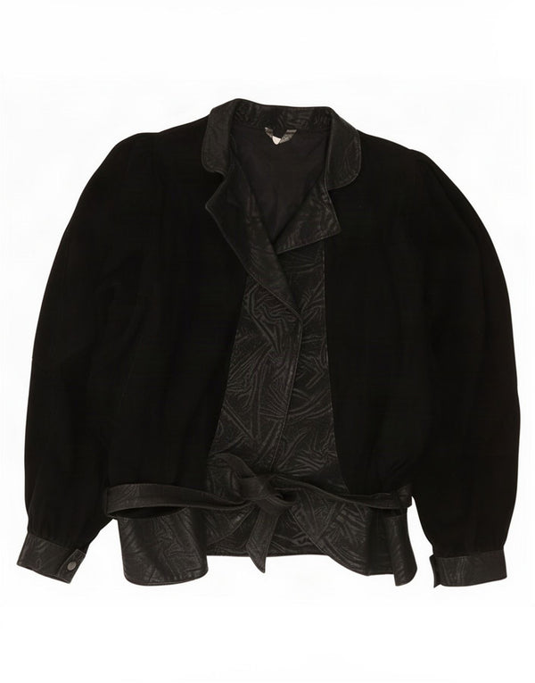 Vintage Womens Suede Jacket UK 14 Medium Black Leather