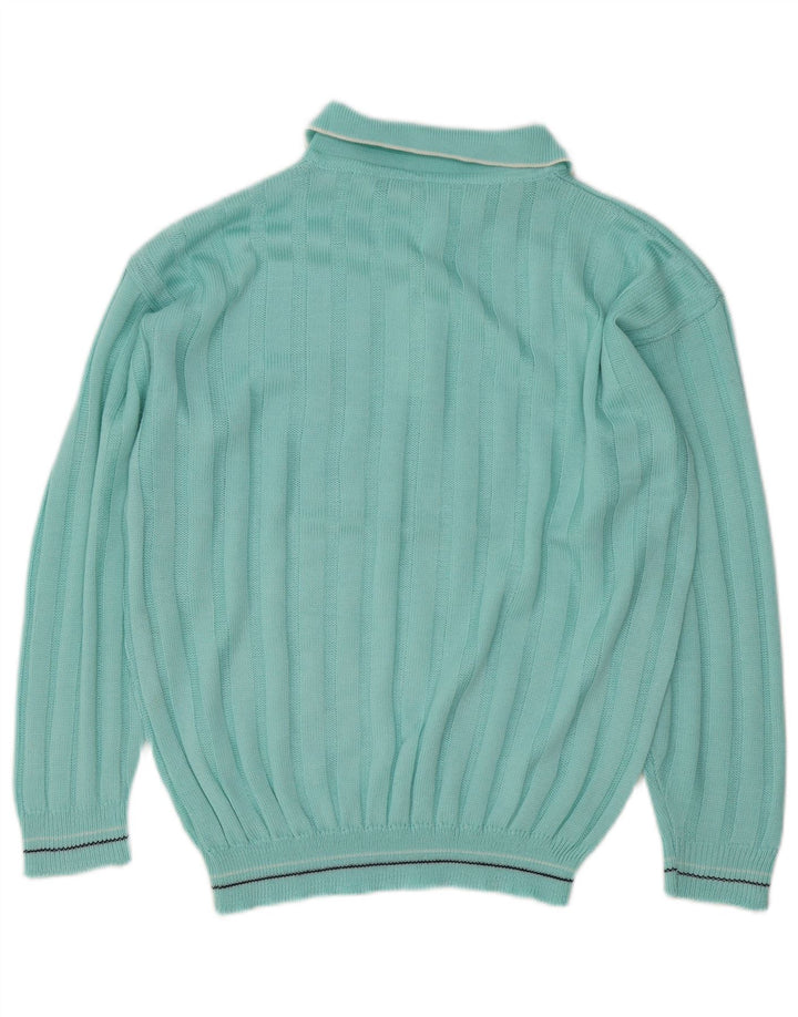 Suéter masculino vintage com gola polo e turquesa médio