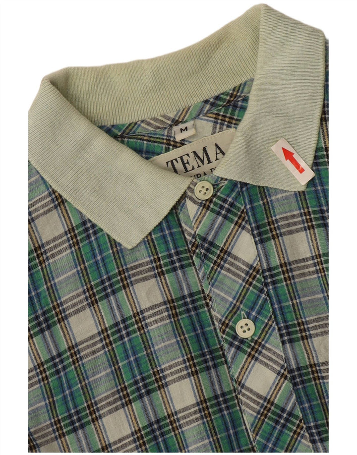 Camisa pulôver masculina vintage de algodão xadrez verde médio