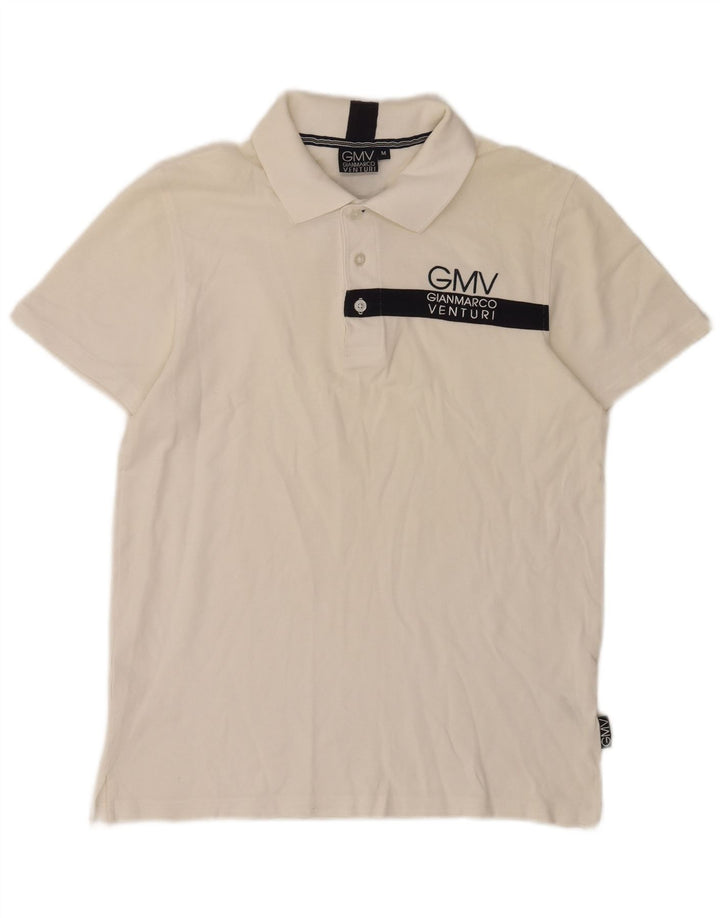 Gianmarco Venturi Camisa polo masculina gráfica média algodão branco