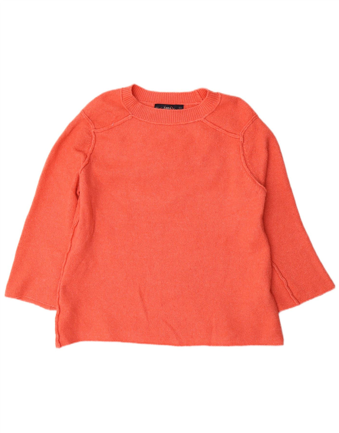 Zara Suéter feminino superdimensionado com gola canoa Reino Unido 10 poliéster laranja pequeno