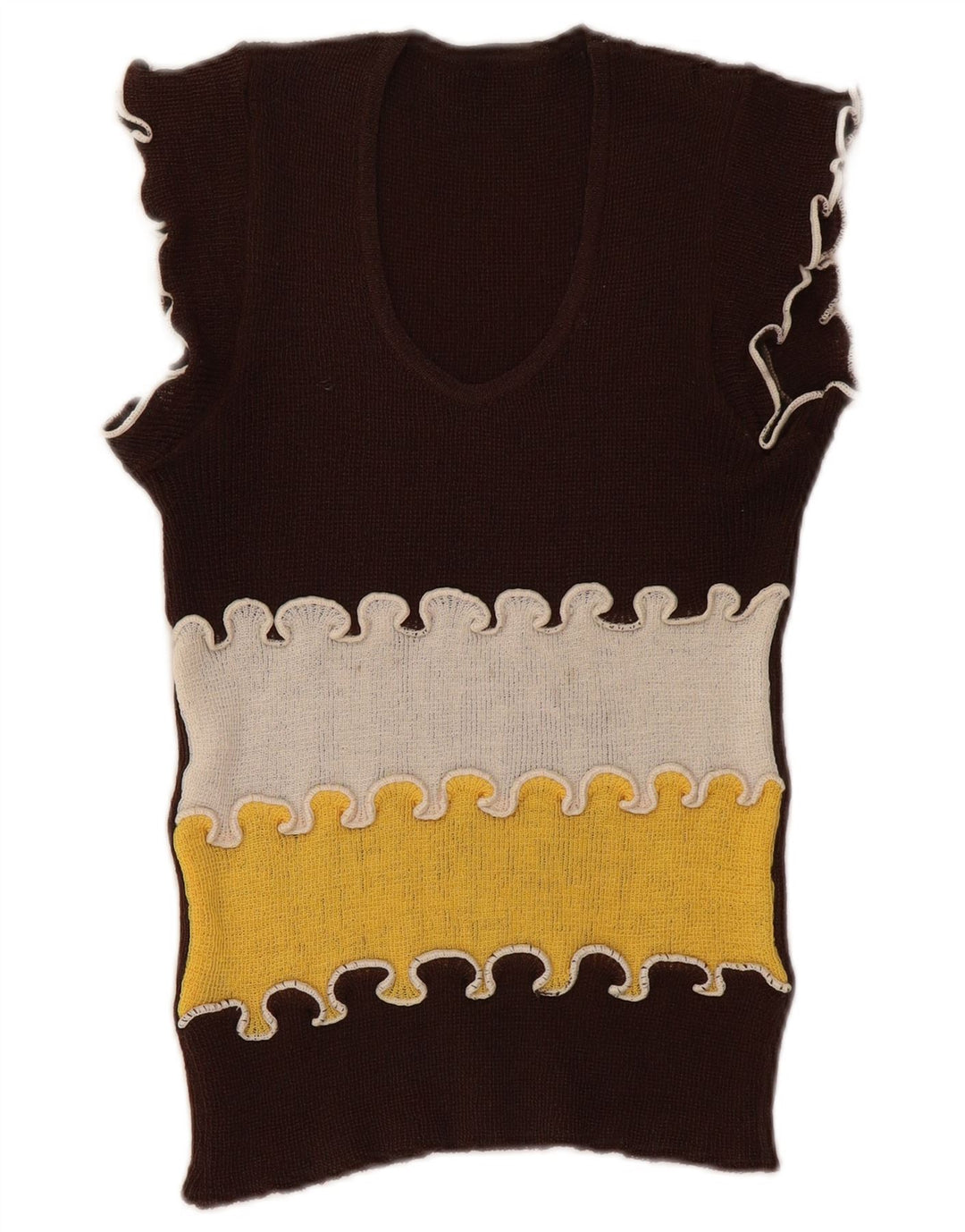 Regata feminina vintage UK 8 bloco colorido marrom pequeno