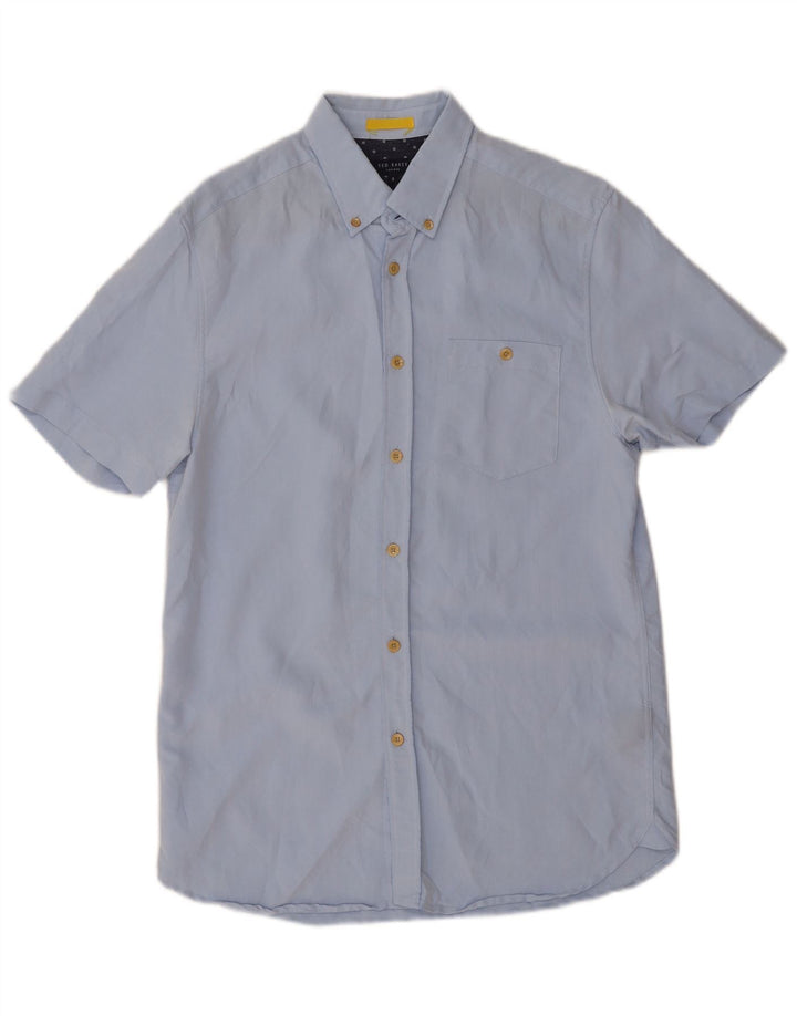 Camisa masculina de manga curta Ted Baker tamanho 3 médio azul modal