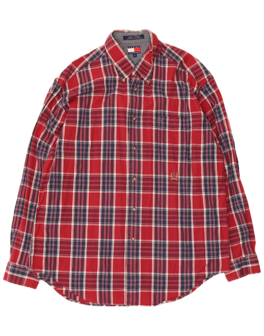 Camisa masculina Tommy Hilfiger grande xadrez vermelho algodão