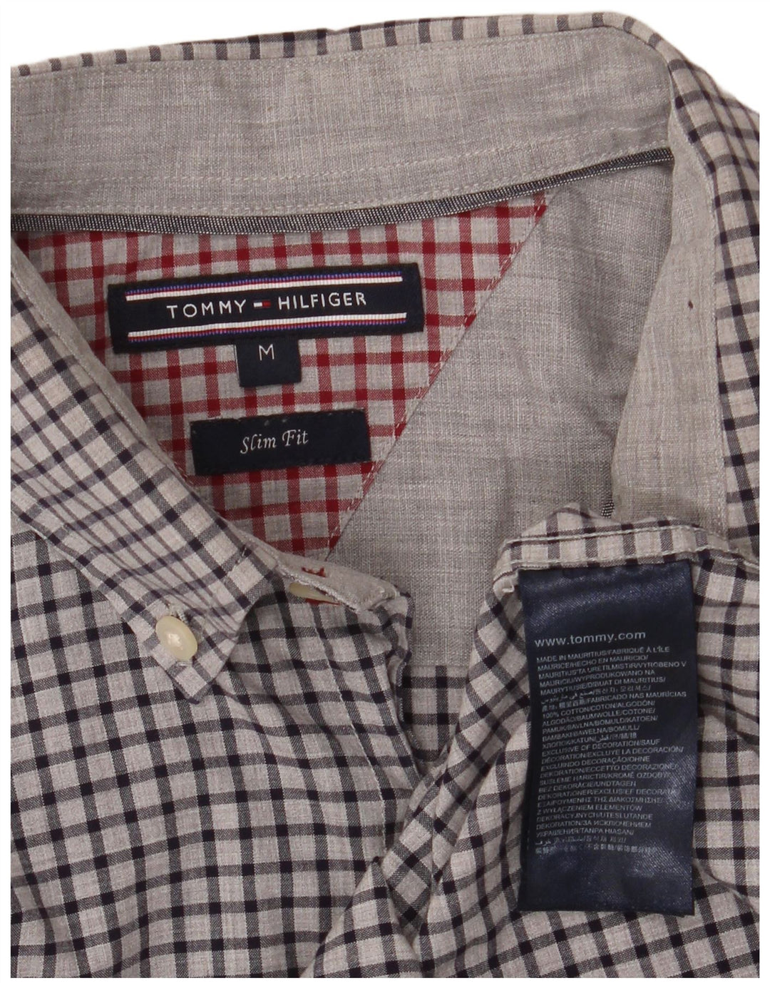 Camisa masculina Tommy Hilfiger Slim Fit cinza médio algodão guingão