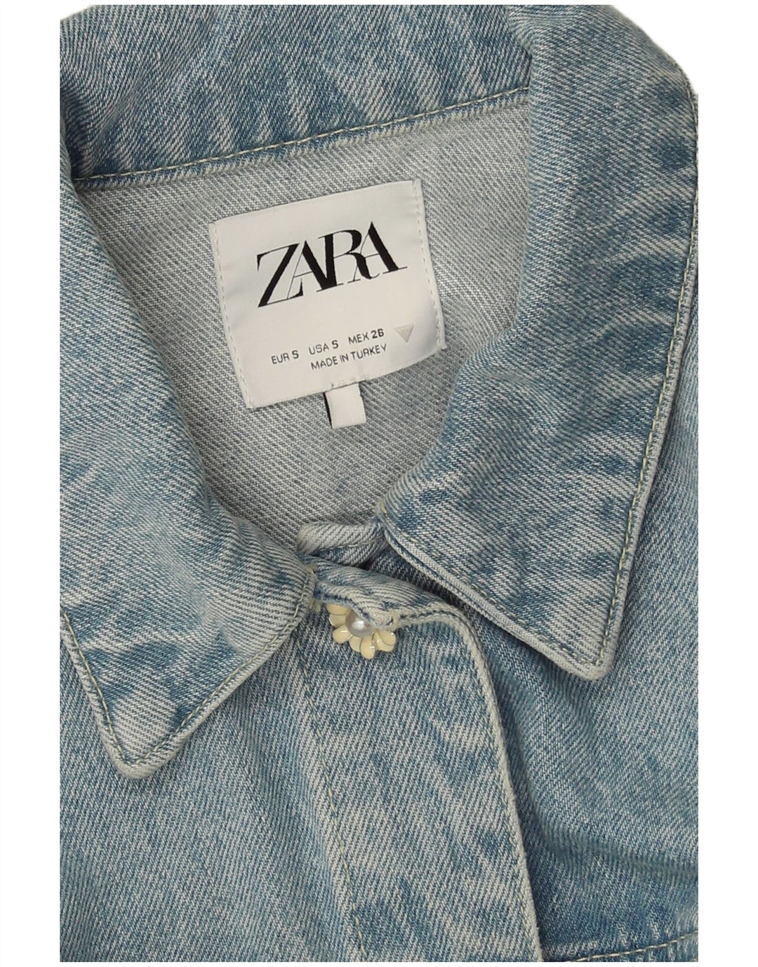 Jaqueta jeans feminina Zara UK 10 pequenos retalhos azuis