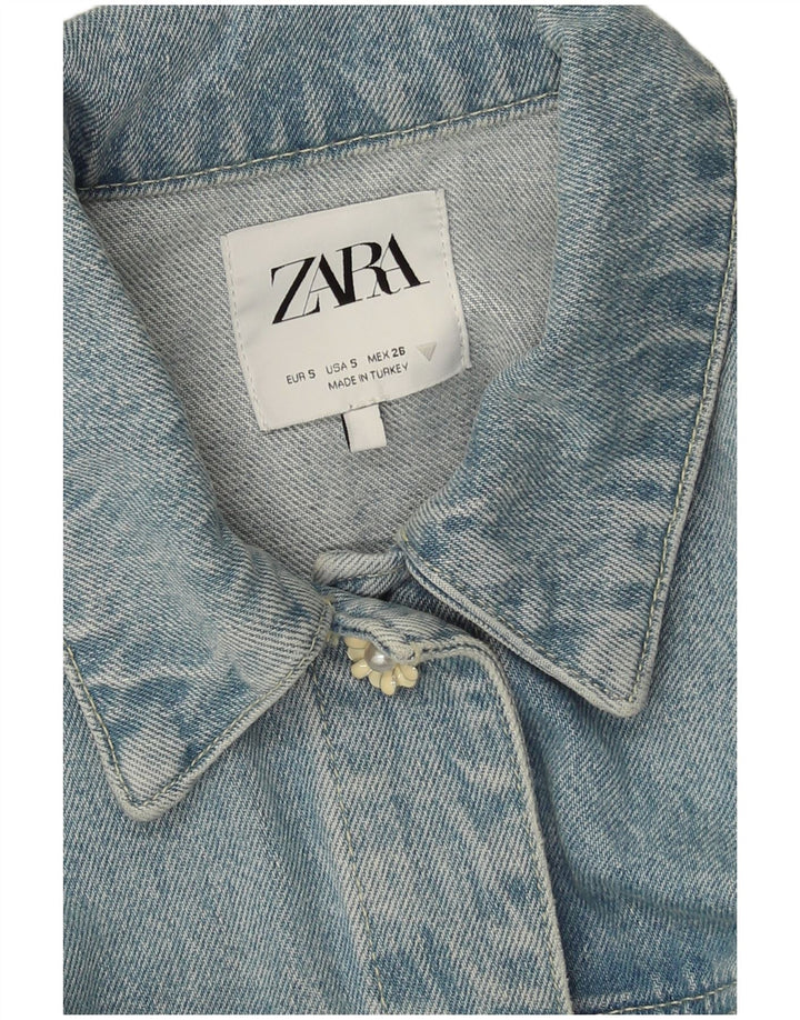 Jaqueta jeans feminina Zara UK 10 pequenos retalhos azuis