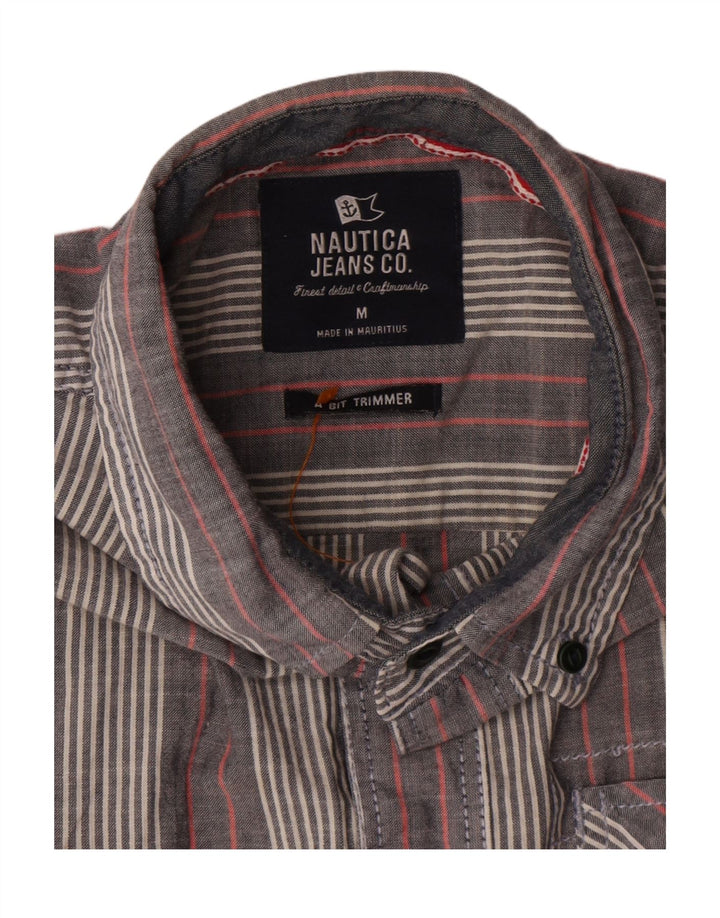Camisa masculina de manga curta Nautica algodão listrado cinza médio