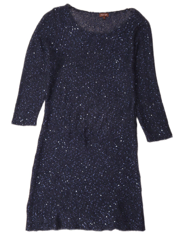 Vestido feminino de lantejoulas com manga 3/4 Phase Eight Reino Unido 14 médio azul marinho