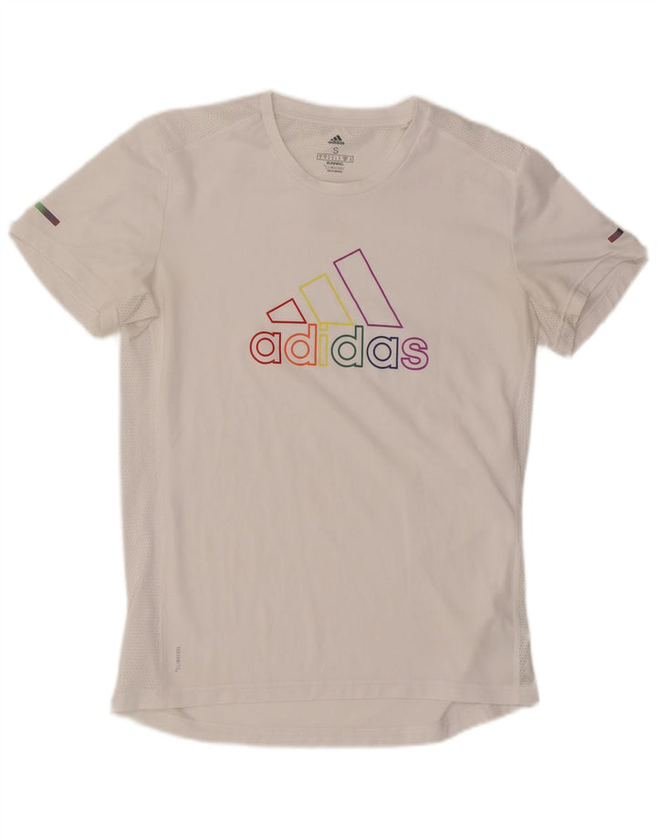 Adidas Mens Running Graphic T-Shirt Top Médio Poliéster Branco
