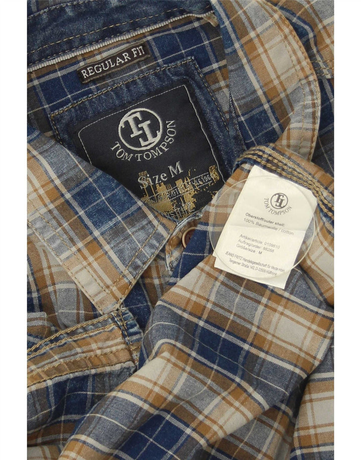 Camisa masculina de ajuste regular Tom Tompson, algodão xadrez médio azul marinho
