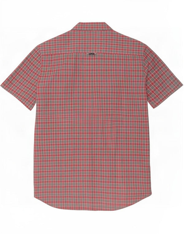 Camisa masculina de manga curta slim fit Crew Clothing algodão xadrez médio rosa