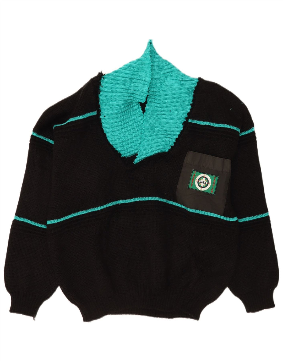 Suéter masculino Idea com gola xale e grande bloco colorido preto