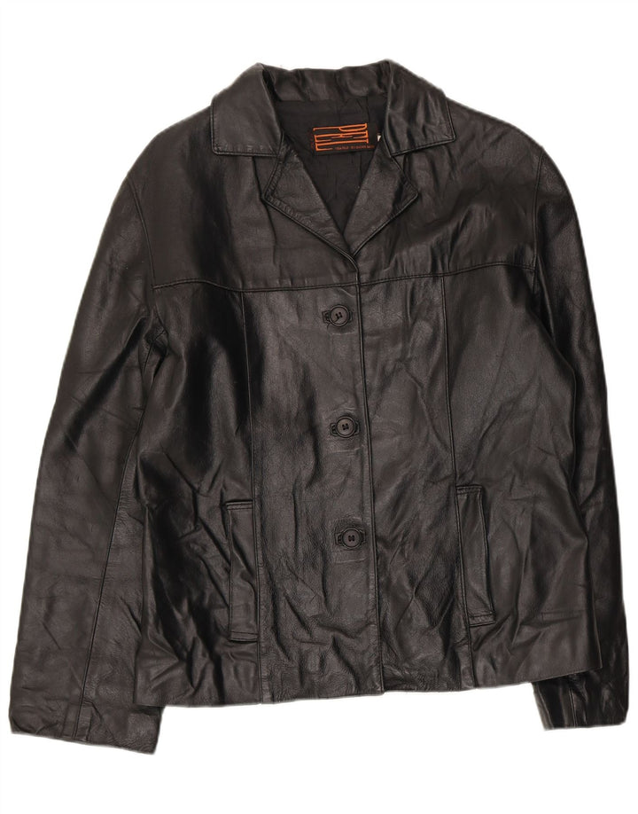 Jaqueta de couro feminina vintage Reino Unido 14 couro preto médio