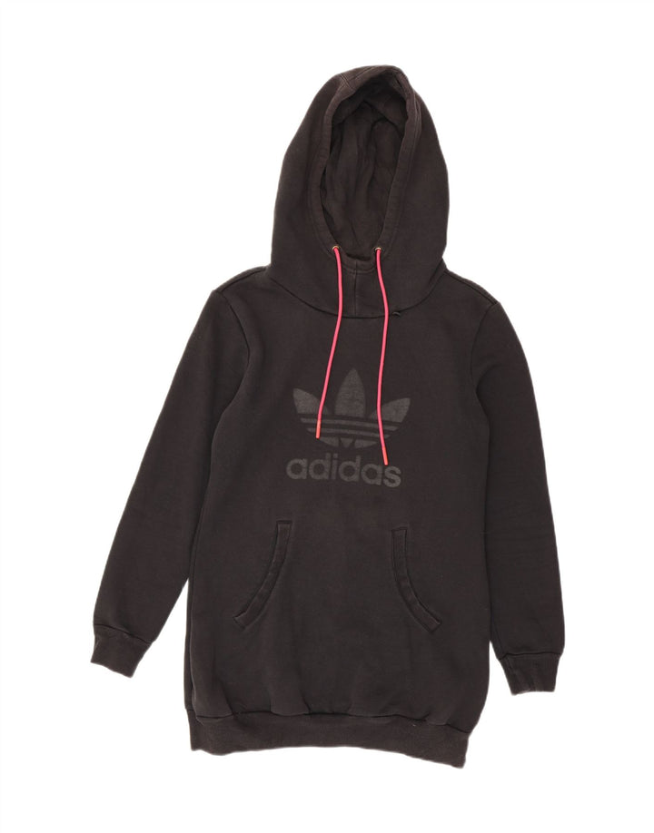 Adidas Womens Longline Graphic Hoodie Jumper EU 42 Médio Preto Poliéster