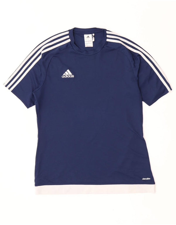 Adidas Masculino Climalite Camiseta Top Médio Azul Marinho Colorblock Poliéster
