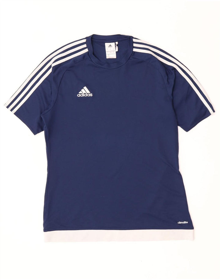 Adidas Masculino Climalite Camiseta Top Médio Azul Marinho Colorblock Poliéster