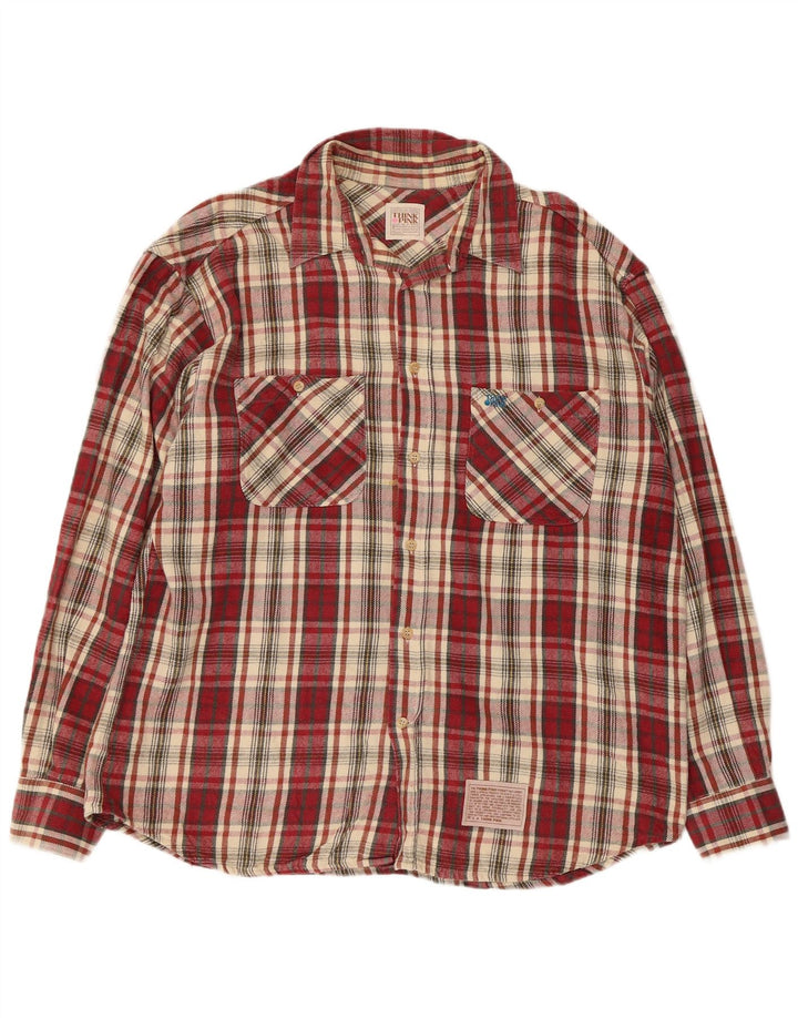 Think Pink Camisa masculina de flanela xadrez XL Borgonha Xadrez