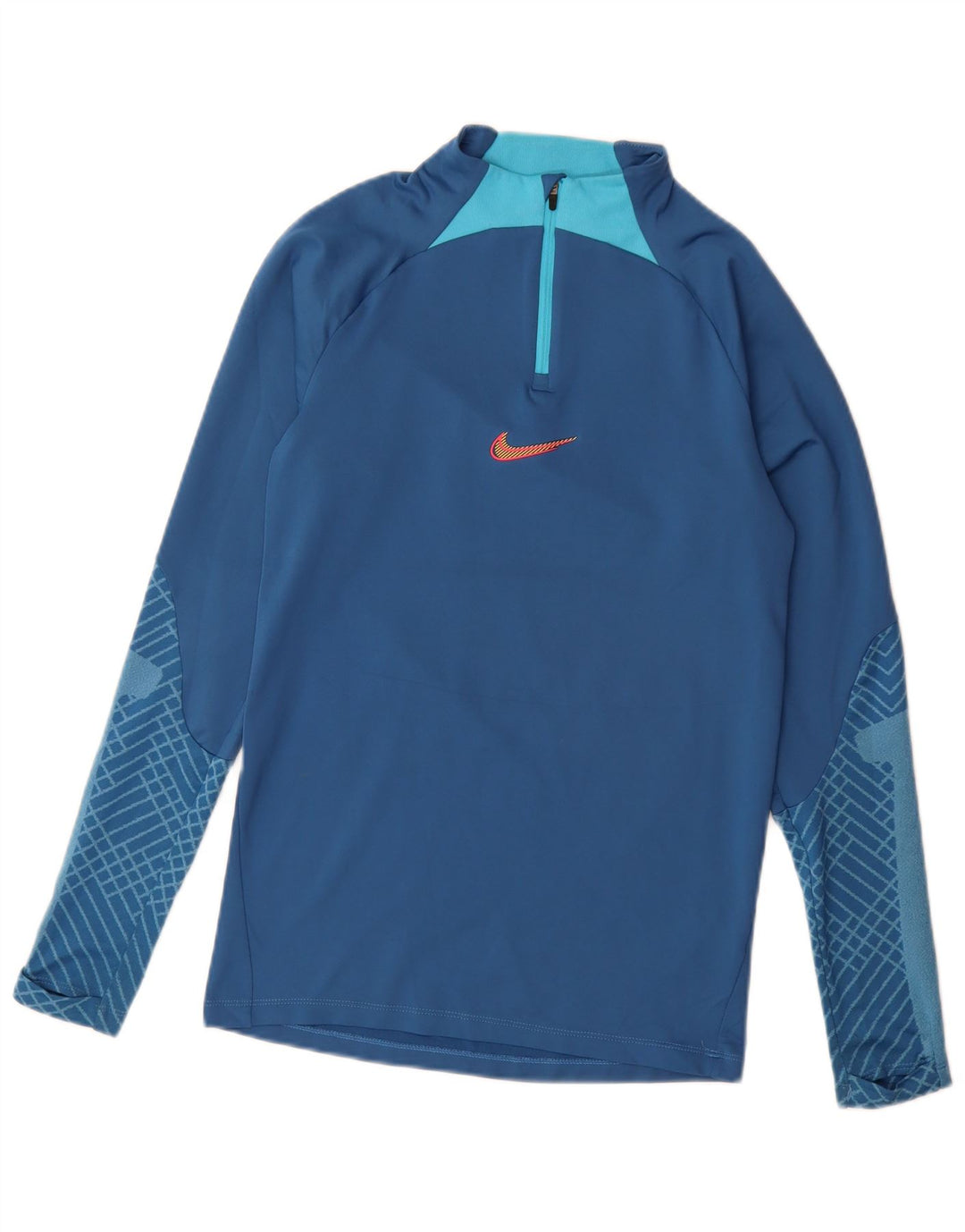 Nike Mens Dri Fit Zip Neck Slim Pulôver Treino Top XS Azul Geométrico